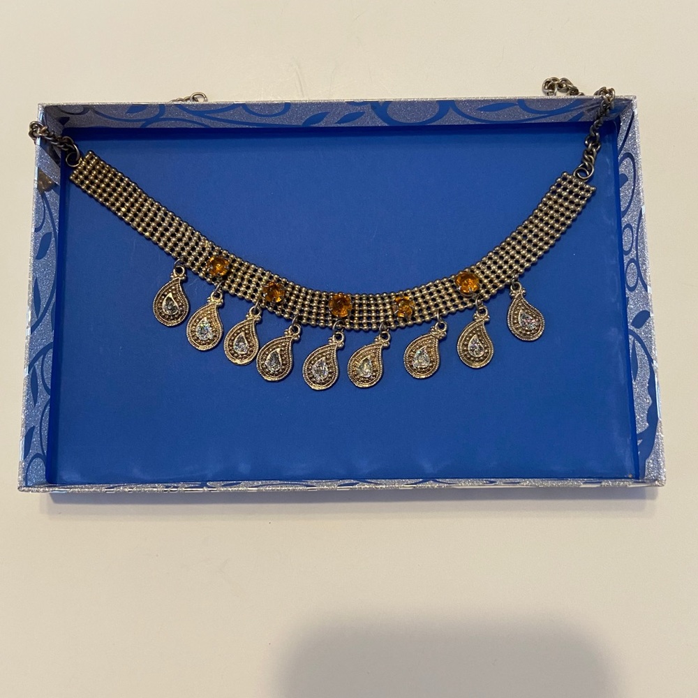 Medal Neck Choker/ With Dangling Rhinestones